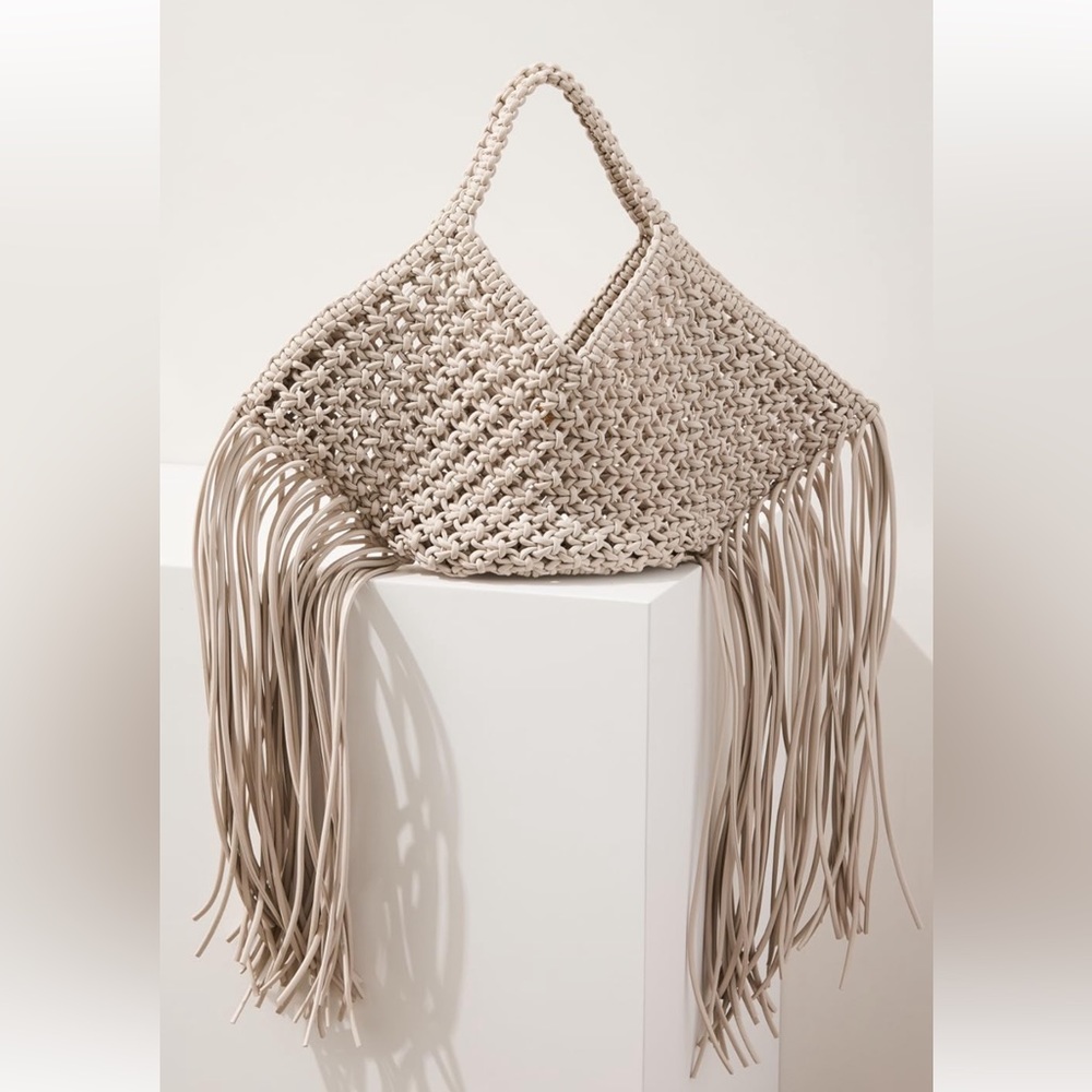 Yuzefi Off White YUZCO-HB-SW-11 Macramé Fringe Small Woven Tote | orig dust bag